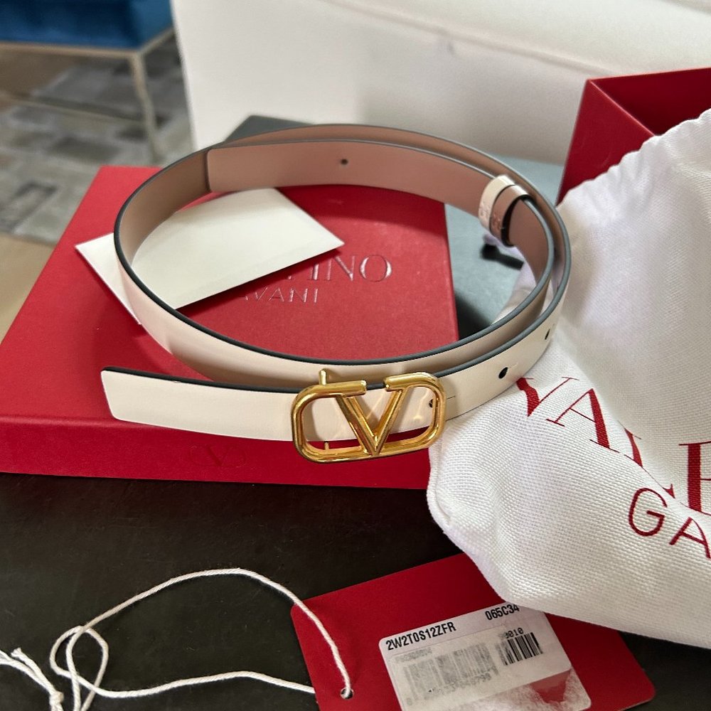 Genuine Valentino Garavani Light Ivory/Rose Cannelle Reversible Belt